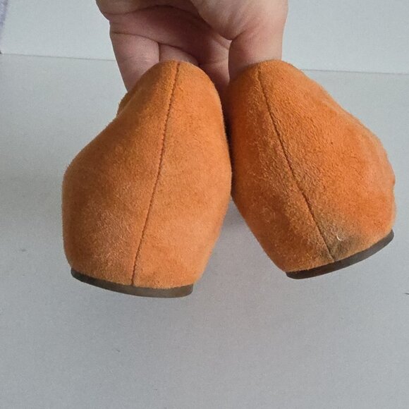 FRANCO SARTO | Open Toe Flats Orange Suede Patent Lather Bow Sz 9M - Picture 4 of 6